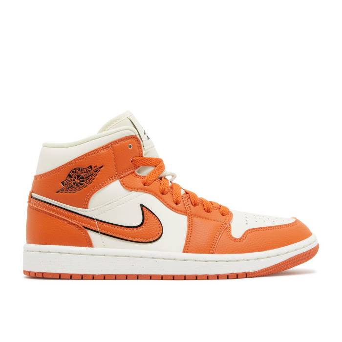 ナイキ エアジョーダン Air Jordan 【 Wmns Jordan 1 Mid Se \u0027Sport Spice\u0027 Women Coconut Milk/Black/Sail/Sport Spice 】 ミッド レディース 黒いこと 黒いこと