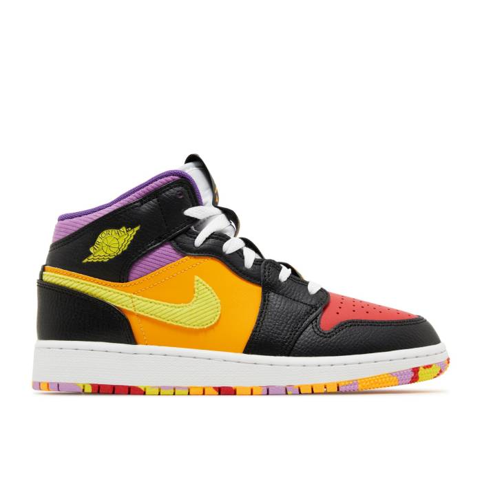ナイキ エアジョーダン Air Jordan 【 Jordan 1 Mid Ss Gs Championships Youth Black/Opti Yellow/University Red/Light Ultramarine/Sundial/Baltic Blue 】 ミッド ジュニア キッズ 黒色 ブラック yellow 黄色・イエロー Red 赤