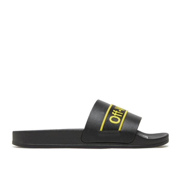 象牙色 Off-White 【 Industrial Sliders \u0027Black Yellow\u0027 Men Black/Yellow 】 サンダル メンズ 黒いこと 黒いこと yellow 黄味がかった・黄色