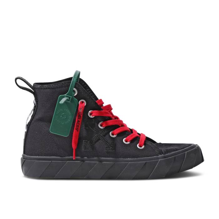 象牙色 Off-White 【 Vulc Sneaker Mid \u0027Black Red\u0027 Men Black/Black 】 靴 スニーカー ミッド メンズ 黒いこと 黒いこと