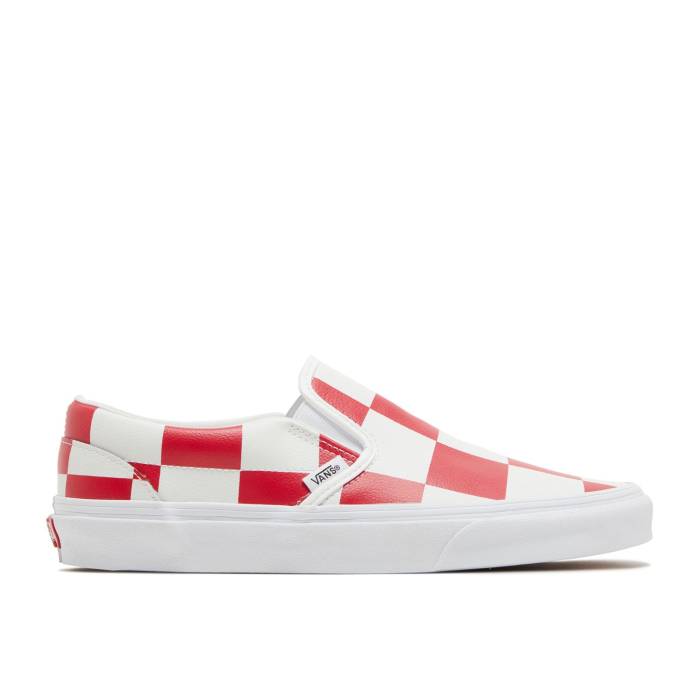 ヴァンズ Vans 【 Classic Slip-On \u0027Leather Check\u0027 Men True White/Racing Red 】 古典派音楽 slip-on スリッポン メンズ 白いこと 白いこと Red 赤・赤いこと