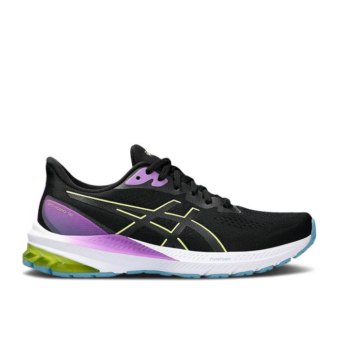 アシックス Asics 【 Wmns Gt 1000 12 \u0027Black Grape\u0027 Women Black/Glow Yellow 】 レディース 黒いこと 黒いこと yellow 黄味がかった・黄色