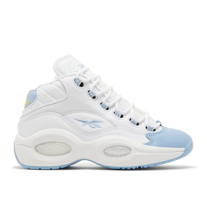 リーボック Reebok 【 Question Mid Big Kid \u0027On To The Next\u0027 Youth Cloud White/Fluid Blue/Toxic Yellow 】 Question 問い合わせ ミッド 御坊っちゃん キッズ 白いこと 白いこと 青味 青み yellow 黄味がかった・黄色