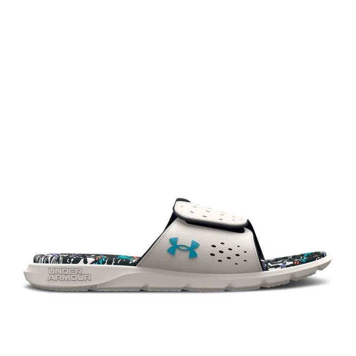 アンダーアーマー Under Armour 【 Wmns Ignite 7 Graphic Footbed Slide \u0027Grey Mist Floral\u0027 Women Grey Mist/Blue Surf 】 イグナイト グラフィック Slide サンダル レディース 薄墨色 薄墨色 青碧 青碧