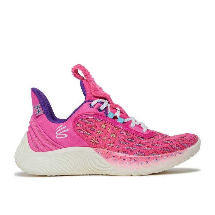 Curry Brand 【 Sesame Street X Curry Flow 9 ガウス \u0027Street Pack - Abby Cadabby\u0027 Youth Electro Pink/Fresco Blue 】 street 表どおり カリー 流れ受け答え 御坊っちゃん キッズ pink サクラ色 青味 青み