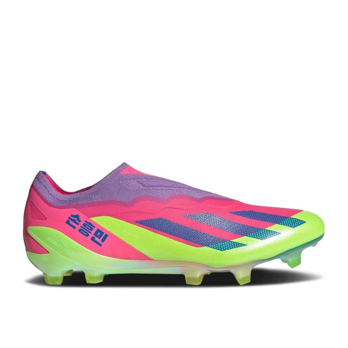 アディダス Adidas 【 Son Heung-Min X X Crazyfast Son.1 Laceless Fg \u0027South Korea Nightlife\u0027 Men Lucid Lemon/Bright Royal/Lucid Pink 】 メンズ pink サクラ色