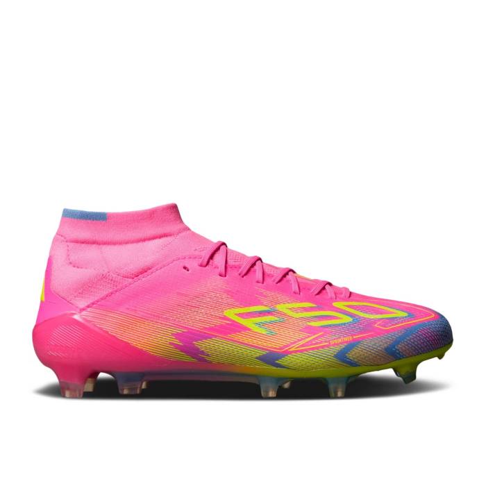 アディダス Adidas 【 Wmns Adizero F50 Elite Mid Fg \u0027Mystic Victory Pack\u0027 Women Lucid Pink/Lucid Lemon/Blue Fusion 】 アディゼロ エリート ミッド Victory 白星 レディース pink サクラ色 青み 青色 Fusion フュージ