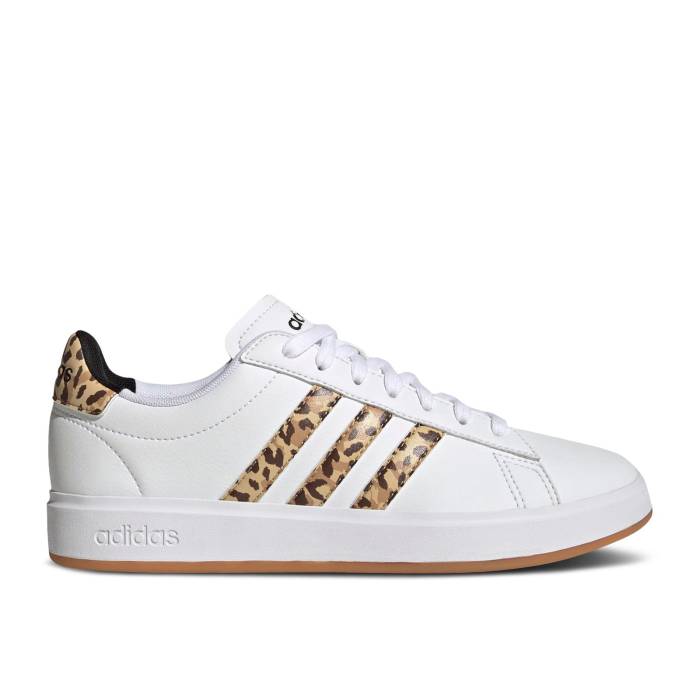 アディダス Adidas 【 Wmns Grand Court 2.0 \u0027Leopard\u0027 Women Cloud White/Cloud White/Core Black 】 地びた 厚地の外套 レディース 白いこと 白いこと 中核グループ 黒いこと 黒いこと