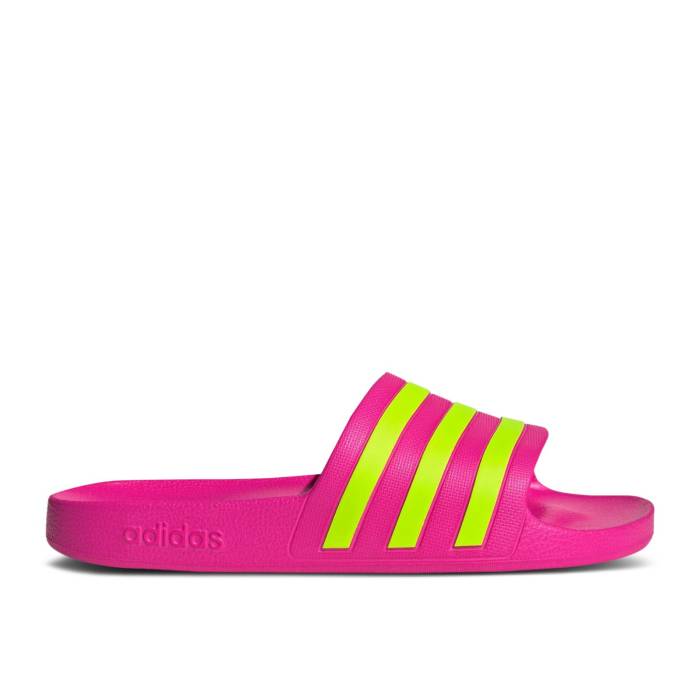 アディダス Adidas 【 Wmns Adilette Aqua Slide \u0027Shock Pink Solar Slime\u0027 Women Shock Pink/Solar Slime/Shock Pink 】 アディレッタ アクア Slide サンダル pink サクラ色 レディース ぼうぜん自失 pink サクラ色
