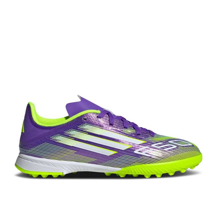 アディダス Adidas 【 Adizero F50 League Tf K \u0027Radiant Blaze Pack\u0027 Youth Purple Rush/Cloud White/Lucid Lemon 】 アディゼロ お坊っちゃん キッズ Purple 紫・パープル rush 混雑時 白いこと 白いこと
