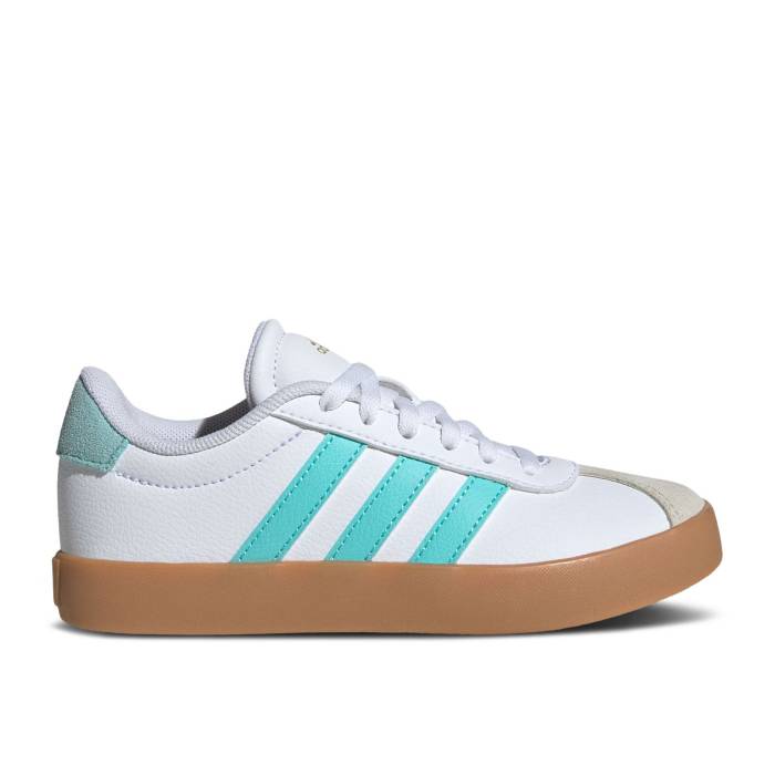 アディダス Adidas 【 Vl Court 3.0 K \u0027White Flash Aqua\u0027 Youth Cloud White/Flash Aqua/Alumina 】 厚地の外套 お坊っちゃん キッズ 白いこと 白いこと アクア