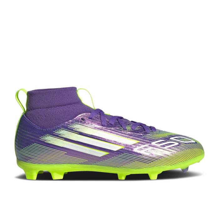 アディダス Adidas 【 Adizero F50 League Mid Fg Mg K \u0027Radiant Blaze Pack\u0027 Youth Purple Rush/Cloud White/Lucid Lemon 】 アディゼロ ミッド お坊っちゃん キッズ Purple 紫・パープル rush 混雑時 白いこと 白いこと