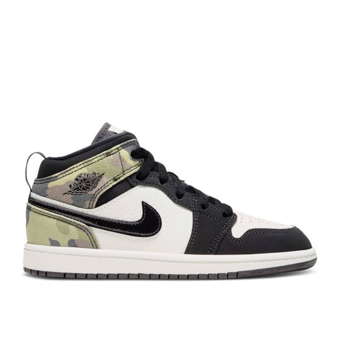 ナイキ　エアジョーダン Air Jordan 【 Jordan 1 Mid Se Ps 'Camo' Youth Light Bone/Black 】 ミッド ジュニア キッズ 黒色 ブラック｜スニケス