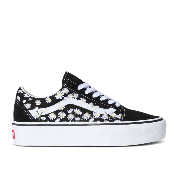 ヴァンズ Vans 【 Old Skool Platform Floral Embroidery Men Black/White 】 メンズ 黒色 ブラック 白色 ホワイト