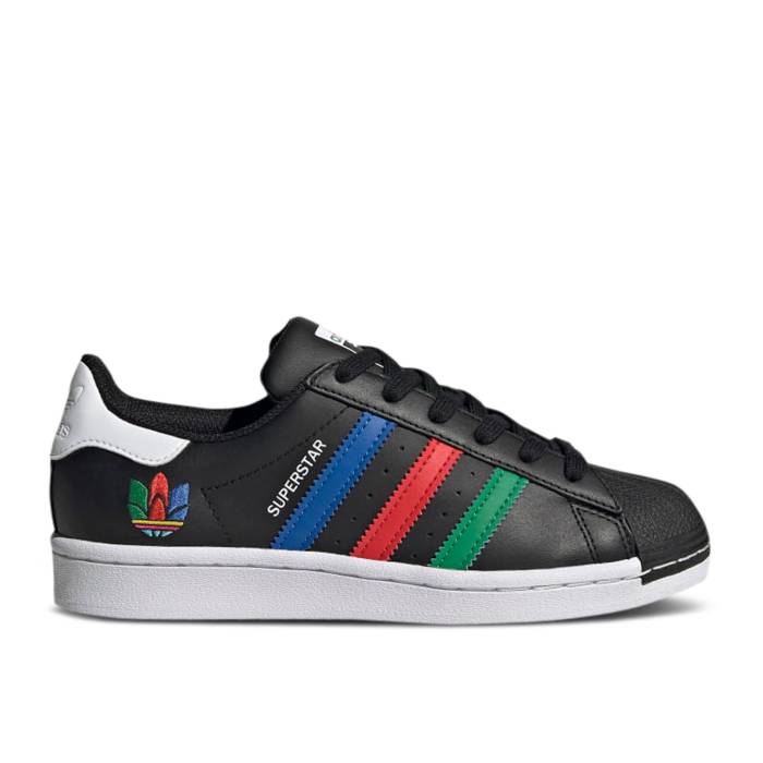 アディダス Adidas 【 Superstar J 'Colorful Stripes - Core Black' Youth Core Black/Green/Cloud White 】 Superstar スーパースター コア ジュニア キッズ コア 黒色 ブラック green 緑・グリーン 白色 ホワイト|スニケス