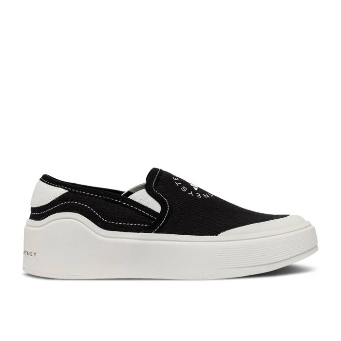 アディダス Adidas 【 Stella Mccartney X Wmns Court Slip-On \u0027Core Black\u0027 Women Core Black/Footwear White/Core Black 】 厚地の外套 slip-on スリッポン レディース 中核グループ 黒いこと 黒いこと 白いこと 白いこと