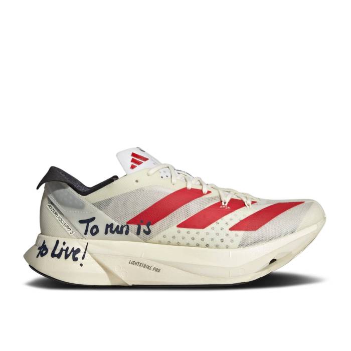 アディダス Adidas 【 Adizero Adios Pro 3 'To Run Is To Live!' Men Off White/Better Scarlet/Shadow Navy 】 アディゼロ アディオス プロ ラン メンズ 白色 ホワイト シャドー・シャドウ 紺色 ネイビー