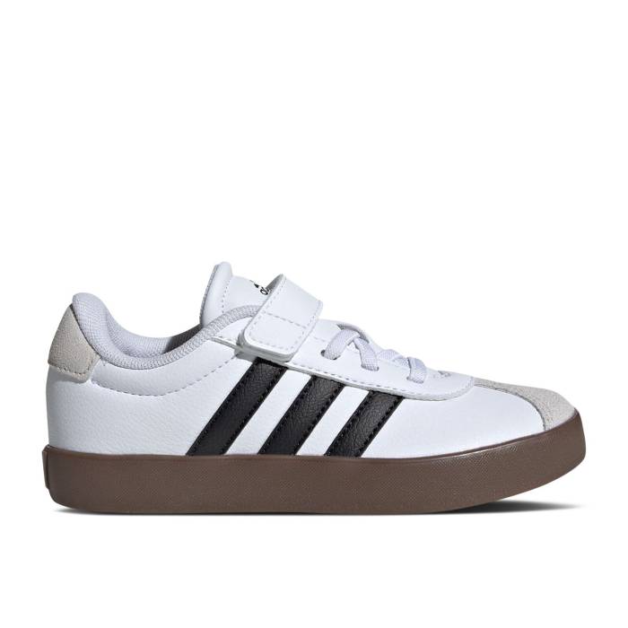 アディダス Adidas 【 Vl Court 3.0 El J \u0027White Black Gum\u0027 Youth Cloud White/Core Black/Grey One 】 厚地の外套 黒いこと 黒いこと 御坊っちゃん キッズ 白いこと 白いこと 中核グループ 黒いこと 黒いこと 薄墨色 薄墨色
