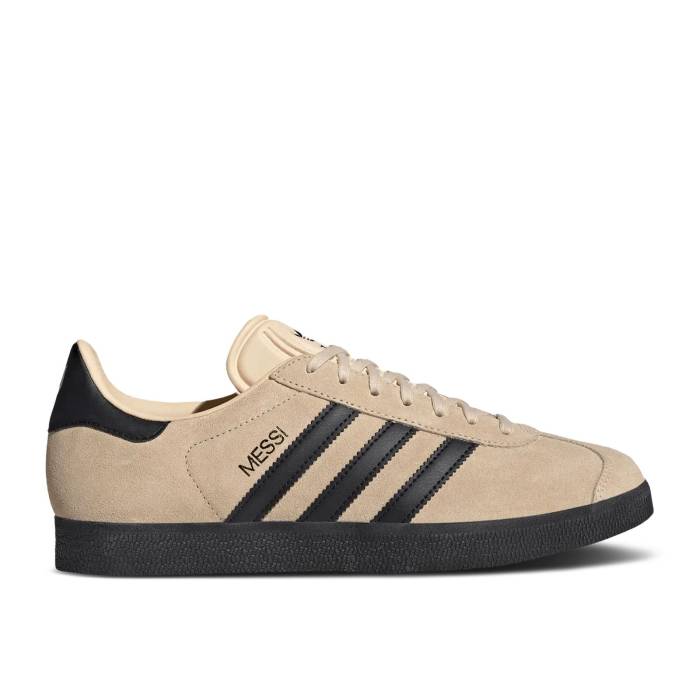 アディダス Adidas 【 Lionel Messi X Gazelle \u0027Triunfo Dorado\u0027 Men Crystal Sand/Core Black/Gold Metallic 】 ガゼル メンズ 砂色・沙子 中核グループ 黒いこと 黒いこと ゴールド