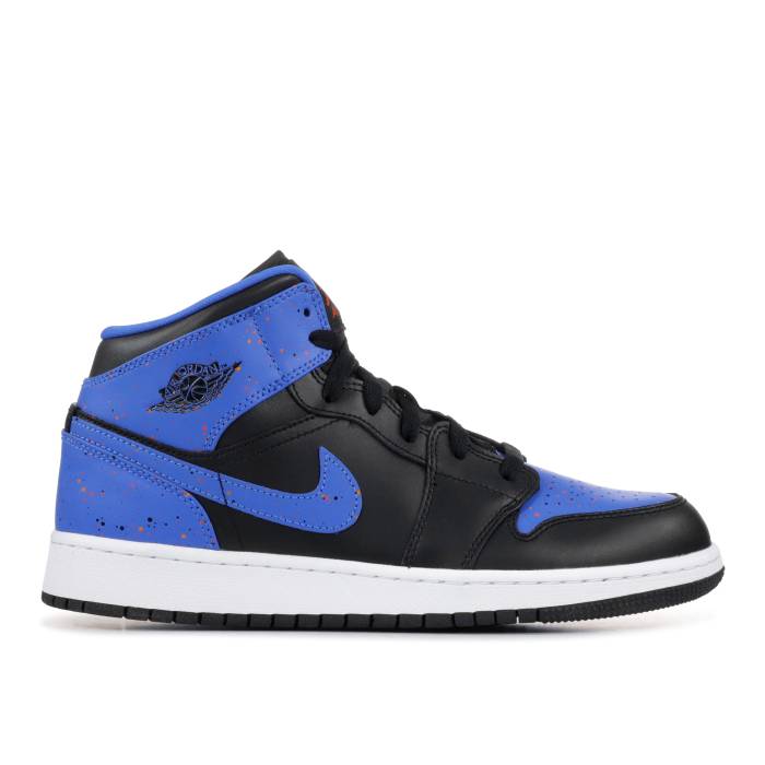 ナイキ エアジョーダン Air Jordan 【 Jordan 1 Mid Gs Paint Splatter Youth Black/Team Orange-Signal Blue 】 ミッド ジュニア キッズ 黒色 ブラック Team チーム 青色 ブルー