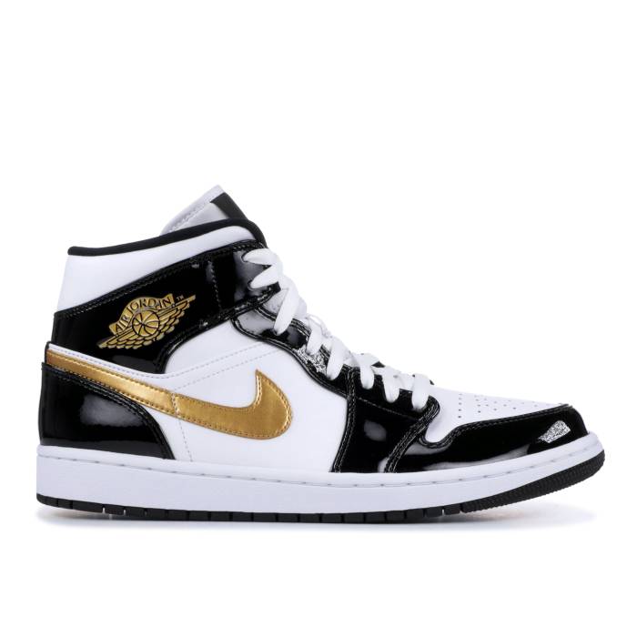 ナイキ　エアジョーダン Air Jordan 【 Jordan 1 Mid Patent Se 'Black Gold' Men Black/White/Metallic Gold 】 ミッド パテント メンズ 黒色 ブラック 白色 ホワイト ゴールド