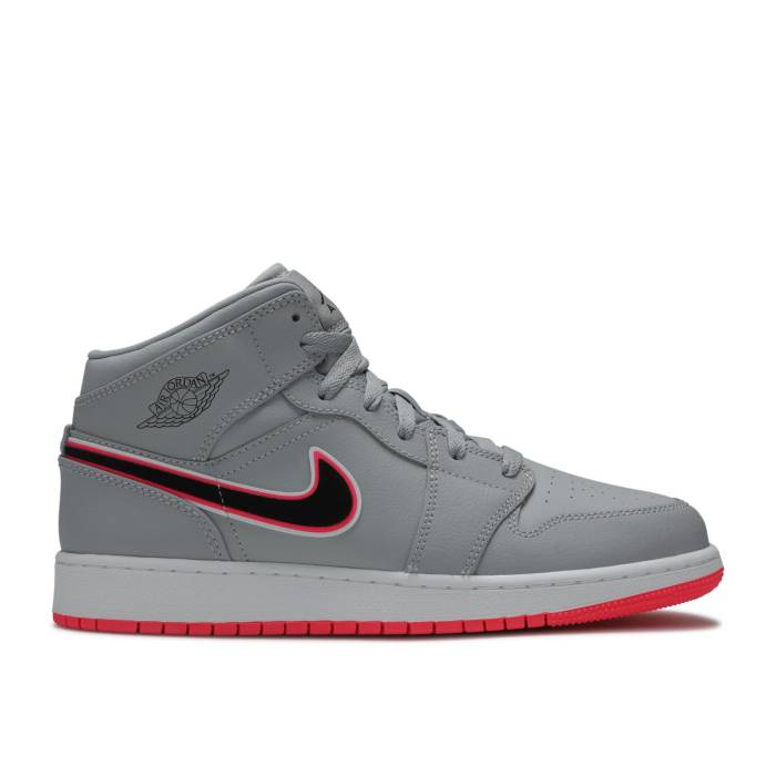 ナイキ エアジョーダン Air Jordan 【 Jordan 1 Mid Gs Wolf Grey Pink Youth Wolf Grey/Racer Pink/Black 】 ミッド 灰色 グレー ジュニア キッズ 灰色 グレー pink ピンク 黒色 ブラック