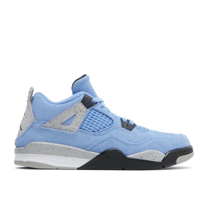 ナイキ エアジョーダン Air Jordan 【 Jordan 4 Retro Ps 'University Blue' Youth University Blue/Tech Grey/White/Black 】 レトロ ジュニア キッズ 青色 ブルー テック 灰色 グレー 白色 ホワイト 黒色 ブラック|スニケス