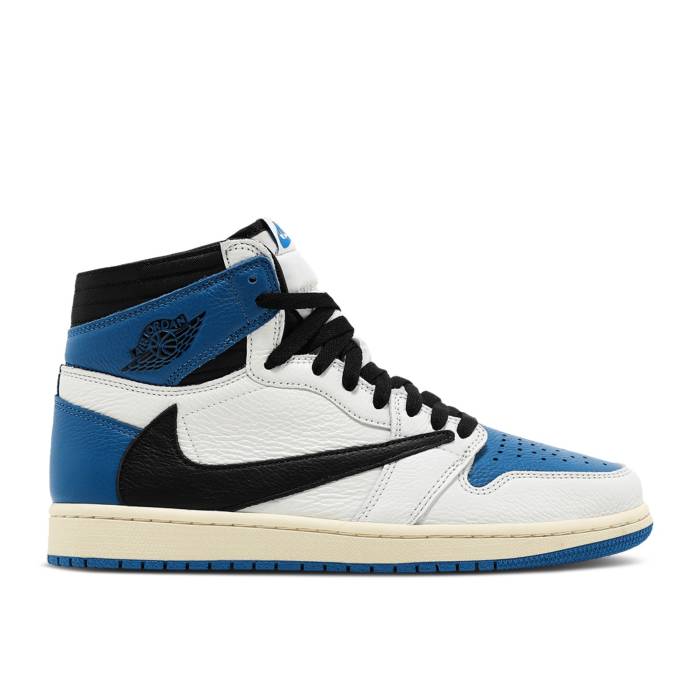 ナイキ　エアジョーダン Air Jordan 【 Fragment Design X Travis Scott X Jordan 1 Retro High Sample Men Sail/Black/Military Blue/Shy Pink 】 レトロ ハイ メンズ 黒色 ブラック 青色 ブルー pink ピンク｜スニケス