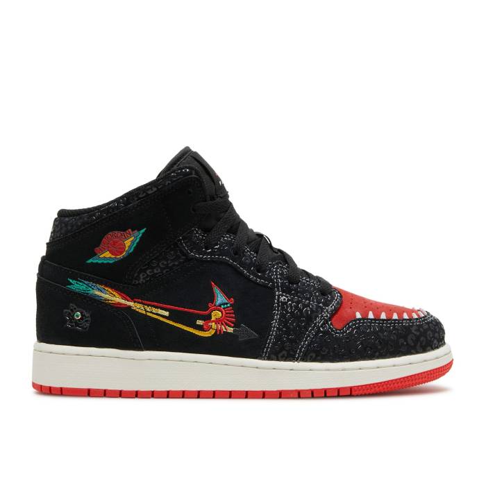 ナイキ エアジョーダン Air Jordan 【 Jordan 1 Mid Se ガウス \u0027Siempre Familia\u0027 Youth Black/Sail/Roma Green/Chile Red 】 ミッド 御坊っちゃん キッズ 黒いこと 黒いこと 永遠の都 green 緑・緑であること Red 赤・赤いこと