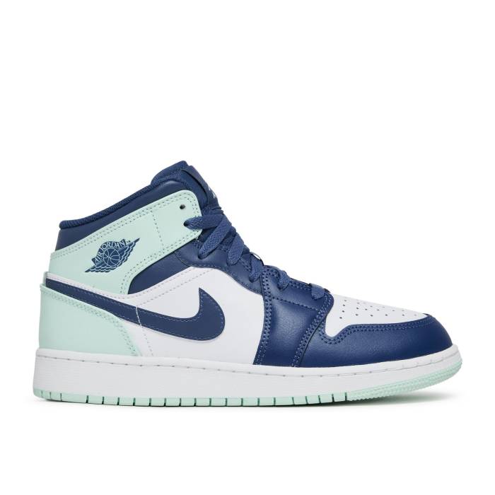 ナイキ エアジョーダン Air Jordan 【 Jordan 1 Mid ガウス \u0027Blue Mint\u0027 Youth Mystic Navy/White/Mint Foam 】 ミッド 御坊っちゃん キッズ 紺色 米国海軍 白いこと 白いこと