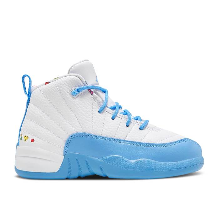 ナイキ エアジョーダン Air Jordan 【 Jordan 12 Retro Ps Emoji Youth White/Lemon Venom/Vivid Sulfur/University Blue 】 レトロ ジュニア キッズ 白色 ホワイト 青色 ブルー