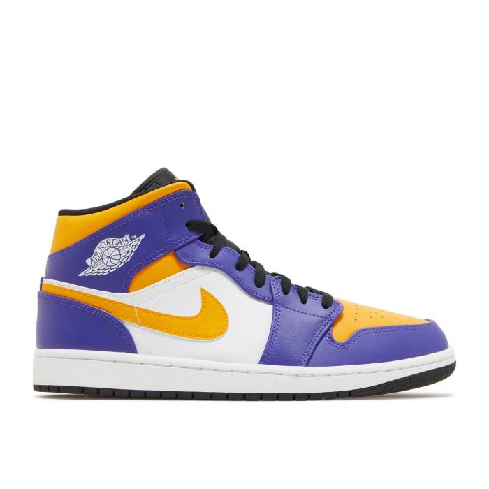 ナイキ エアジョーダン Air Jordan 【 Jordan 1 Mid \u0027Lakers\u0027 Men Dark Concord/Taxi/White/Black 】 ミッド メンズ 諧調・コン吊りひも 白いこと 白いこと 黒いこと 黒いこと