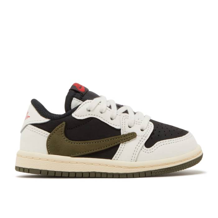 ナイキ エアジョーダン Air Jordan 【 Travis Scott X Jordan 1 Retro Low Og Sp Td \u0027Olive\u0027 Infant Sail/University Red/Black/Medium Olive 】 レトロ もの言う花 Red 赤・赤いこと 黒いこと 黒いこと olive オリーブ