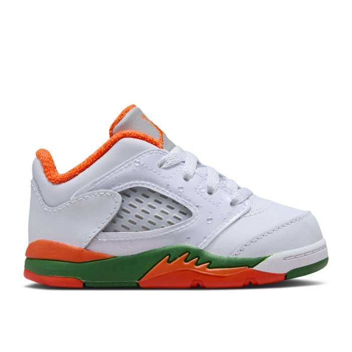 ナイキ エアジョーダン Air Jordan 【 Jordan 5 Retro Low Td \u0027Hurricanes\u0027 Infant Football Grey/Brilliant Orange/Pine Green 】 レトロ もの言う花 蹴球 薄墨色 薄墨色 orange 橙・オレンジ色 green 緑・緑であること