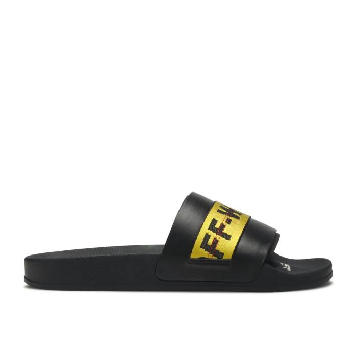 象牙色 Off-White 【 Sliders \u0027Black Yellow\u0027 Men Black/Yellow 】 サンダル メンズ 黒いこと 黒いこと yellow 黄味がかった・黄色