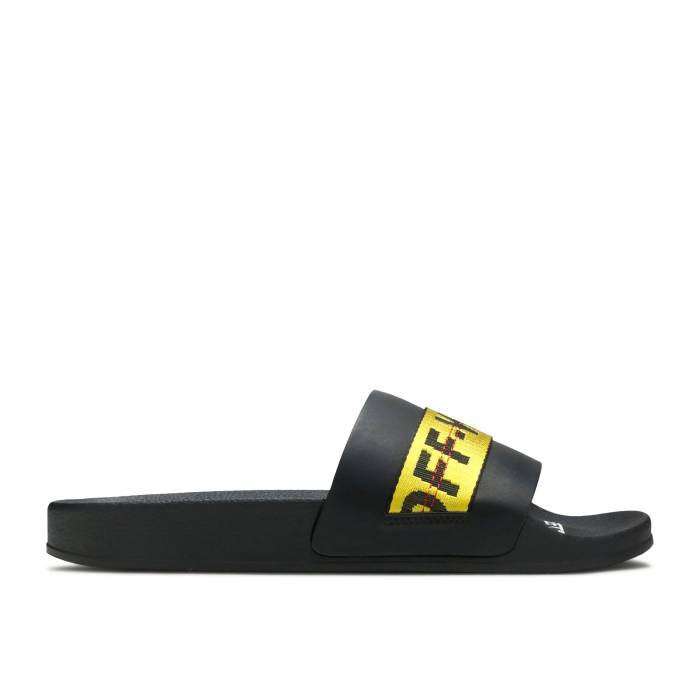 象牙色 Off-White 【 Sliders \u0027Black Yellow\u0027 Men Black/Yellow 】 サンダル メンズ 黒いこと 黒いこと yellow 黄味がかった・黄色