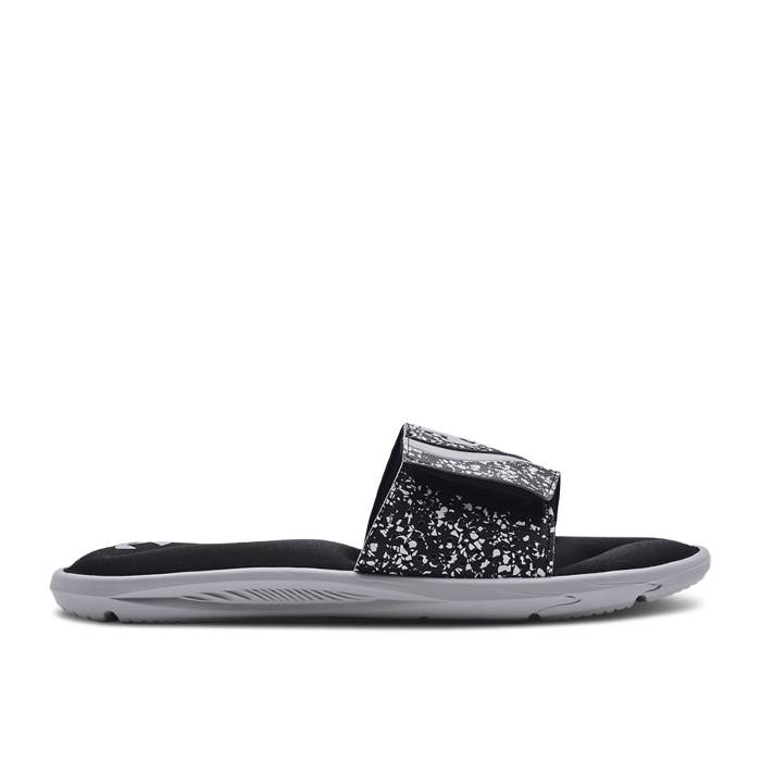 アンダーアーマー Under Armour 【 Ignite 6 Graphic Strap Slide \u0027Black Mod Grey\u0027 Men Black/Mod Grey 】 イグナイト グラフィック 同盟罷工一回り Slide サンダル メンズ 黒いこと 黒いこと 薄墨色 薄墨色