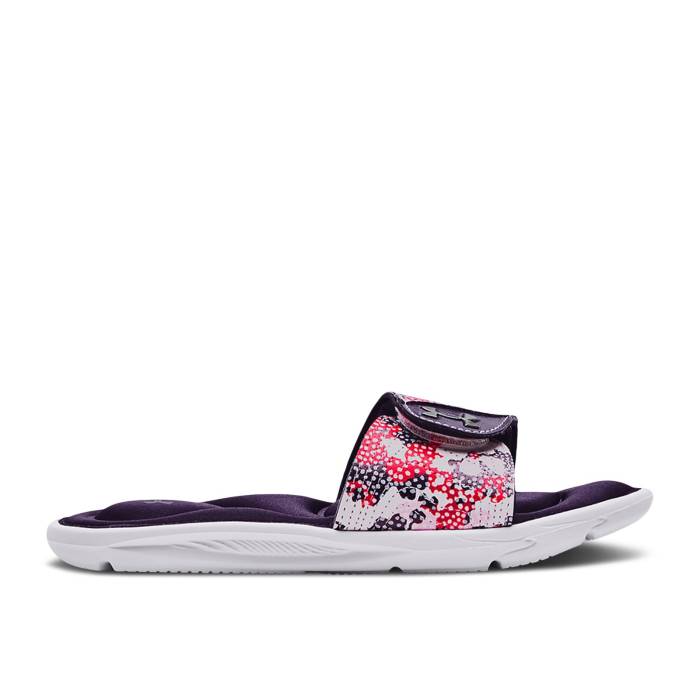 アンダーアーマー Under Armour 【 Wmns Ignite 6 Graphic Strap Slide \u0027Floral Camo\u0027 Women Purple Switch/White 】 イグナイト グラフィック 同盟罷工一回り Slide サンダル レディース Purple 紫・パープル 白いこと 白いこと