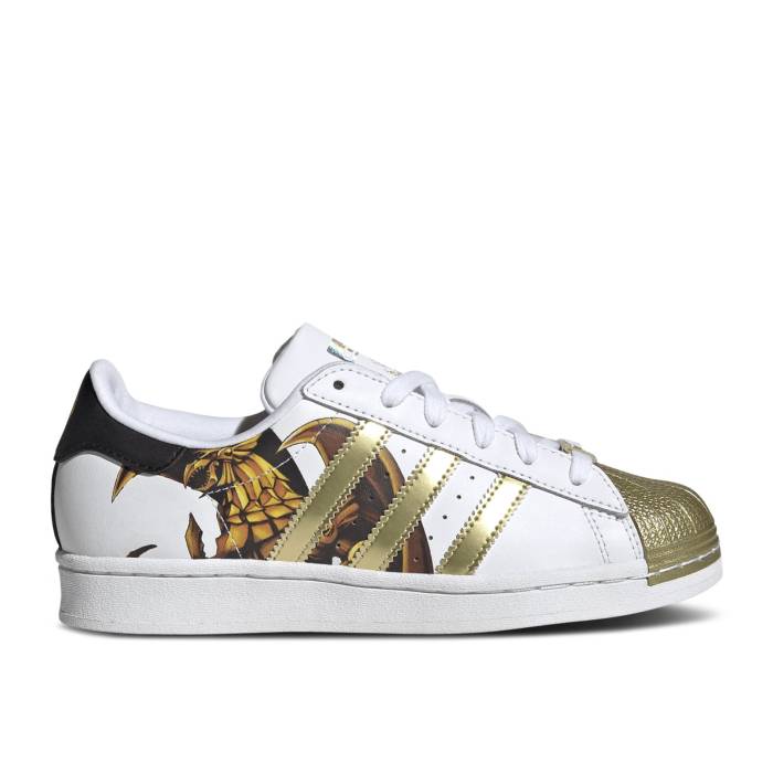 アディダス Adidas 【 Yu-Gi-Oh! X Superstar Big Kid \u0027The Winged Dragon Of Ra\u0027 Youth Cloud White/Gold Metallic/Core Black 】 Superstar はやりっ児 火竜 お坊っちゃん キッズ 白いこと 白いこと ゴールド 中核グループ 黒いこと ブラッ