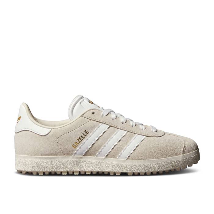 アディダス Adidas 【 Wmns Gazelle Spikeless Golf \u0027Alumina\u0027 Women Alumina/Cloud White/Gold Metallic 】 ガゼル golf ゴルフ レディース 白いこと 白いこと ゴールド