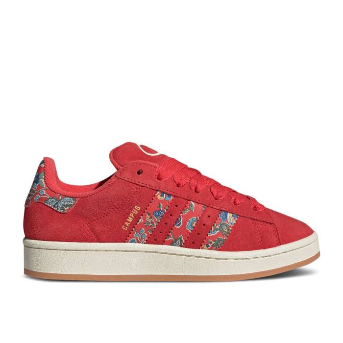 アディダス Adidas 【 Liberty London X Wmns Campus 00S \u0027Semi Lucid Red\u0027 Women Semi Lucid Red/Cream White/Gold Metallic 】 構内 レディース Red 赤・赤いこと 皮膚軟化剤 白いこと 白いこと ゴールド