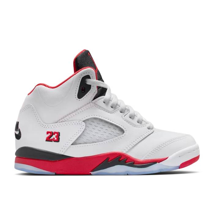 ナイキ　エアジョーダン Air Jordan 【 Jordan 5 Retro Ps 'Fire Red' 2025 Youth White/Fire Red/Black 】 レトロ ジュニア キッズ 白色 ホワイト ファイア Red 赤・レッド 黒色 ブラック｜スニケス