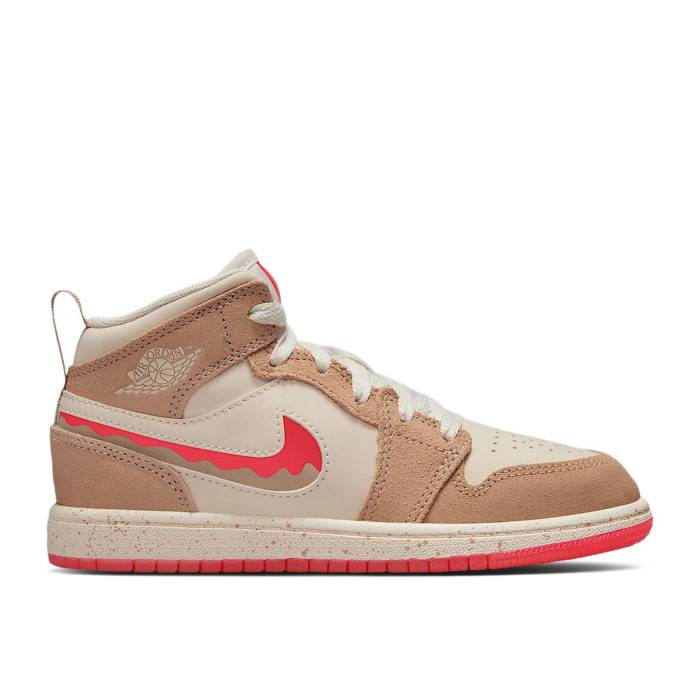 ナイキ エアジョーダン Air Jordan 【 Jordan 1 Mid Se Ps \u0027Desert/Pale Ivory/Fusion Red\u0027 Youth Desert/Pale Ivory/Fusion Red 】 ミッド お坊っちゃん キッズ 象牙色 Fusion 核融合反応 Red 赤・赤いこと
