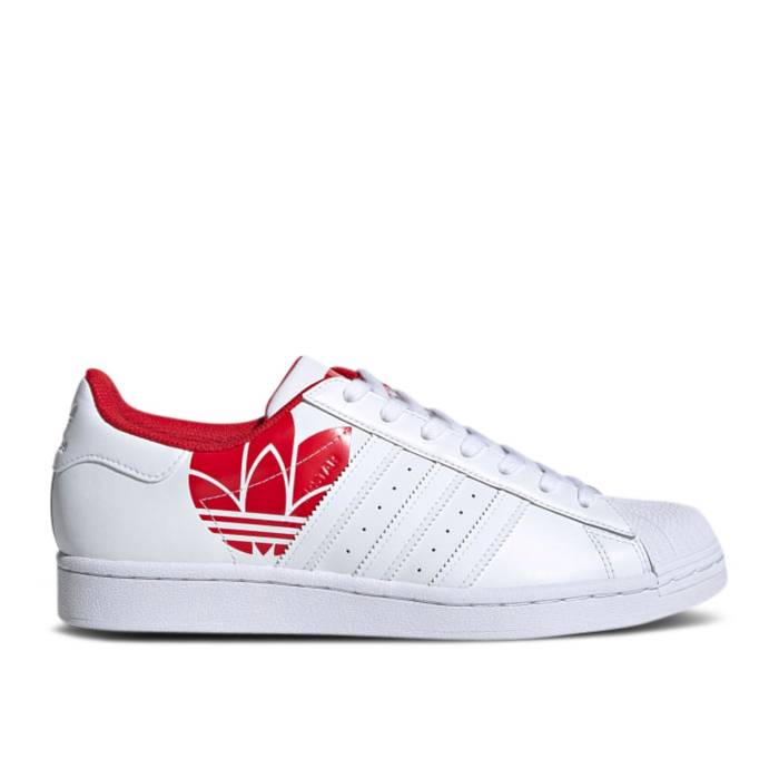 アディダス Adidas 【 Superstar \u0027Trefoil Print - Scarlet\u0027 Men Cloud White/Cloud White/Scarlet 】 Superstar はやりっ児 メンズ 白いこと 白いこと