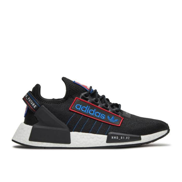 アディダス Adidas 【 Nmd_R1 V2 'Logo Patch - Black' Men Core Black/Scarlet/Blue 】 メンズ コア 黒色 ブラック 青色 ブルー｜スニケス