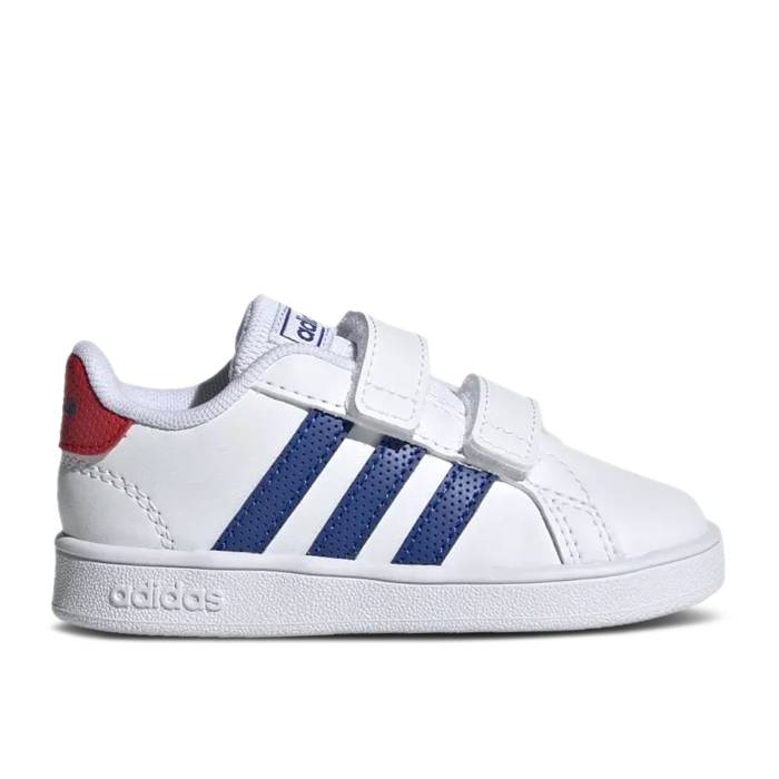 アディダス Adidas 【 Grand Court I \u0027White Royal Blue\u0027 Infant Cloud White/Royal Blue/Vivid Red 】 地びた 厚地の外套 もの言う花 白いこと 白いこと 青碧 青碧 Red 赤・赤いこと