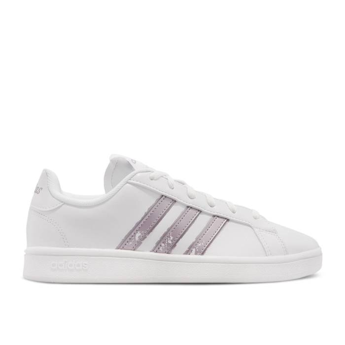 アディダス Adidas 【 Wmns Grand Court Beyond \u0027White Matte Purple Metallic\u0027 Women Cloud White/Matte Purple Metallic/Matte Purple Metallic 】 地べた 厚地の外套 Purple 紫・パープル レディース 白いこと 白いこと Purple 紫・パープ