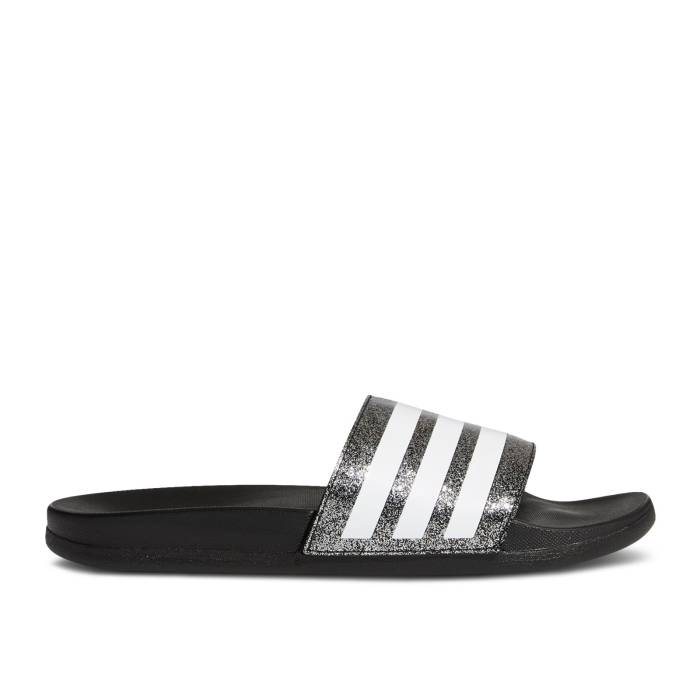 アディダス Adidas 【 Adilette Comfort Slide J \u0027Black Glitter\u0027 Youth Core Black/Cloud White/Core Black 】 アディレッタ Slide サンダル お坊っちゃん キッズ 中核グループ 黒いこと 黒いこと 白いこと 白いこと
