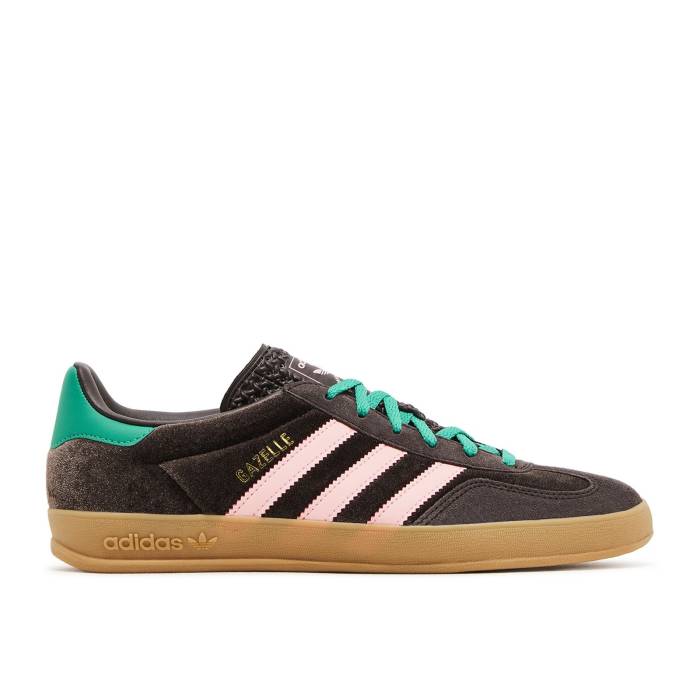 アディダス Adidas 【 Wmns Gazelle Indoor \u0027Dark Brown Pink Green Velvet\u0027 Women Dark Brown/Glow Pink/Court Green 】 ガゼル 赤銅色 赤銅色 pink さくら色 green 緑・緑であること レディース 赤銅色 赤銅色 pink さくら色 厚地の外套 gre