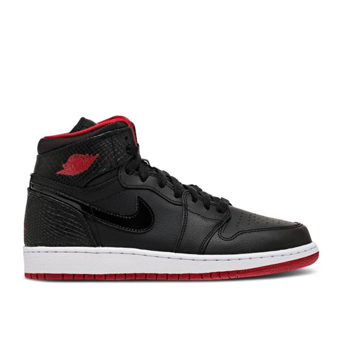 ナイキ エアジョーダン Air Jordan 【 Jordan 1 Retro High Gs Bred Snake Youth Black/White-Gym Red 】 レトロ ハイ ジュニア キッズ 黒色 ブラック Red 赤・レッド